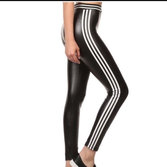 sugar Punch COUTURE Pants - BLACK LEATHER TUXEDO LEGGINGS